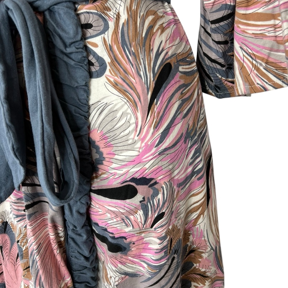 Women's Printed Short Robe with Ruffle Trim - Pink Multi - Picture 6 of 15